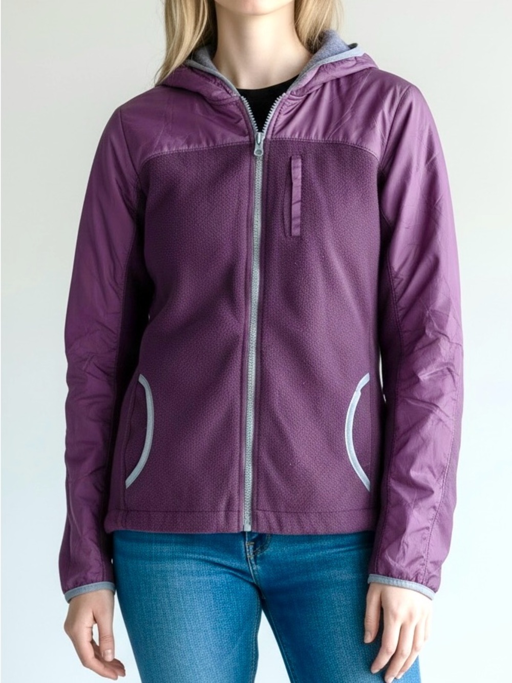 Reebok Plum Purple Full Zip Hooded Fleece Jacket Medium Gorpcore Hiking Size M